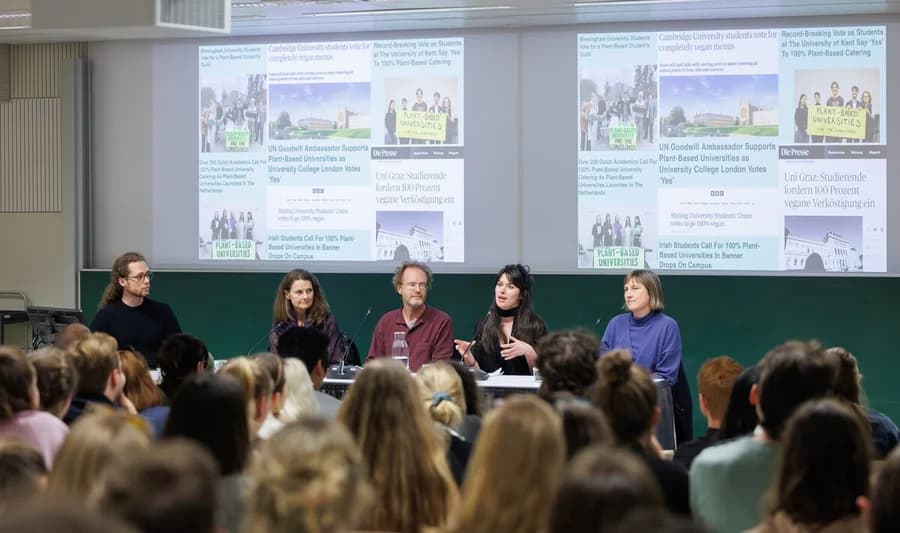 A panel discussion about plant-based universities at the University of Vienna.